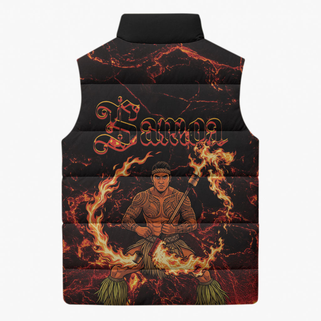 Samoa Siva Afi Dance Fireknife Sleeveless Puffer Jacket Polynesian Heritage Fire Dance LT9 - Polynesian Pride