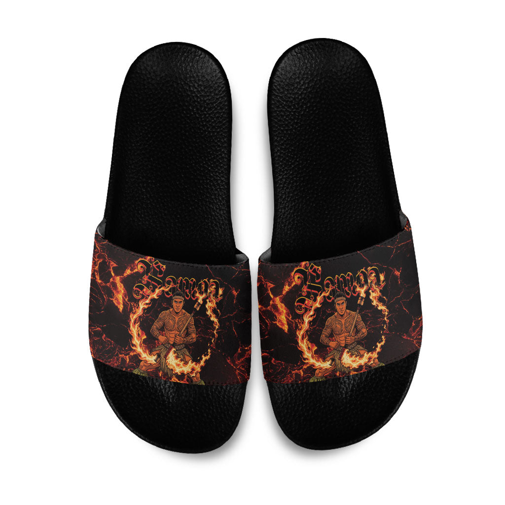 Samoa Siva Afi Dance Fireknife Slide Sandals Polynesian Heritage Fire Dance LT9 Black - Polynesian Pride