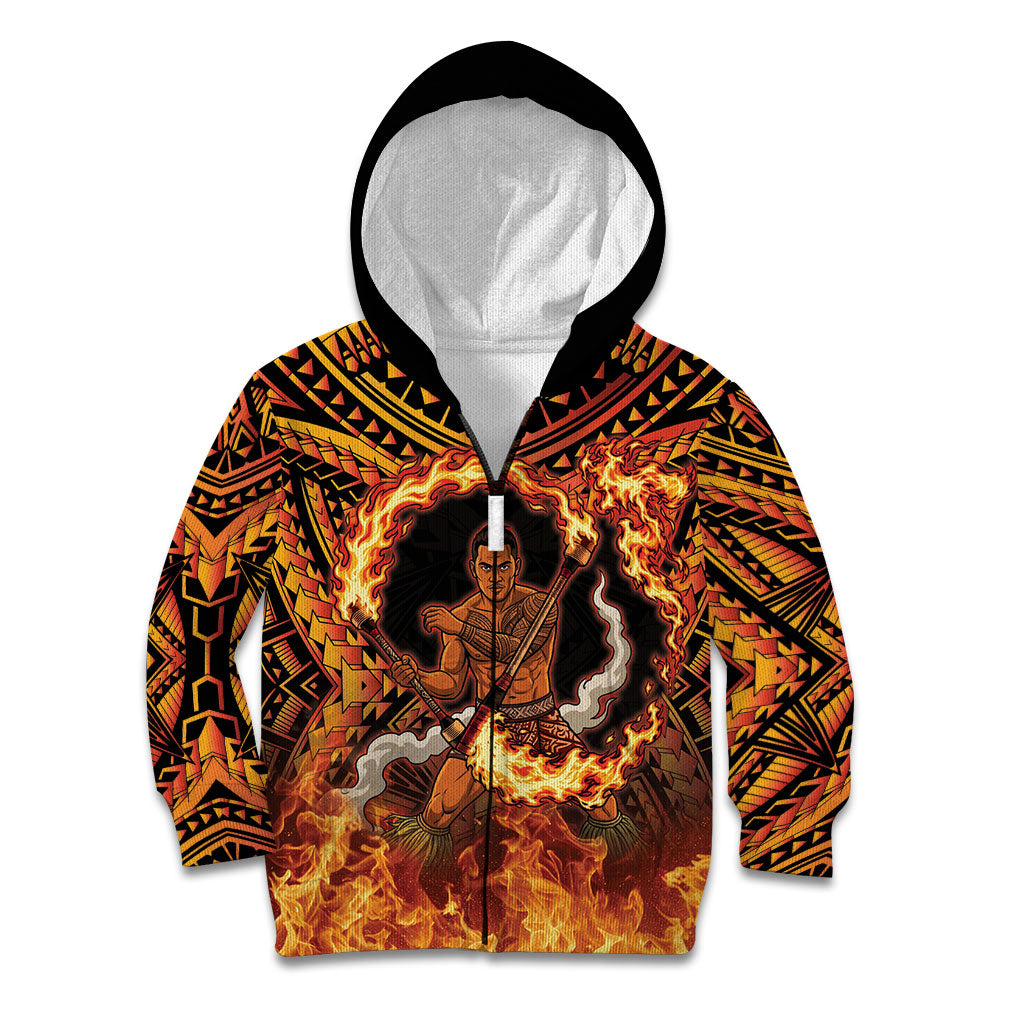 Samoa Siva Afi Dance Fireknife Kid Hoodie Samoan Tribal Motif Dancing in the Fire LT9 Zip Hoodie Red - Polynesian Pride
