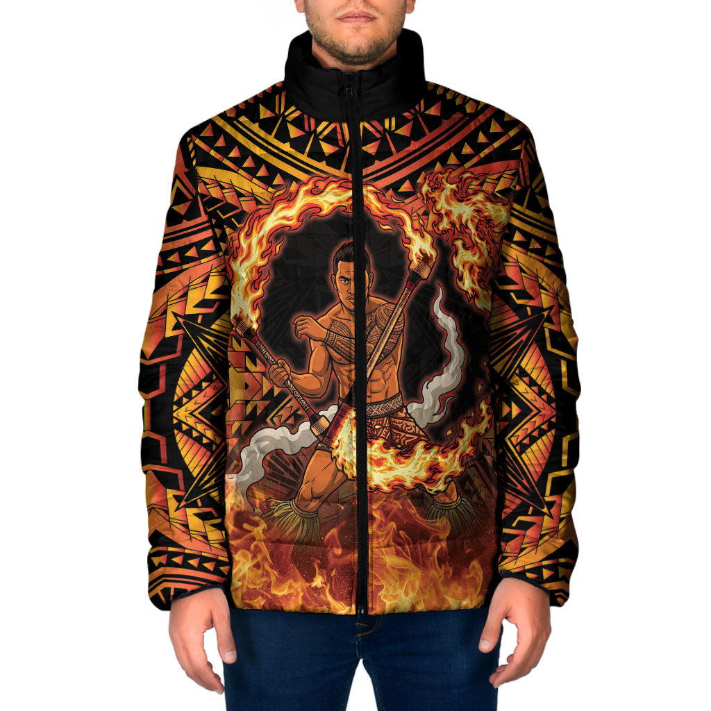 Samoa Siva Afi Dance Fireknife Padded Jacket Samoan Tribal Motif Dancing in the Fire LT9 Men Red - Polynesian Pride