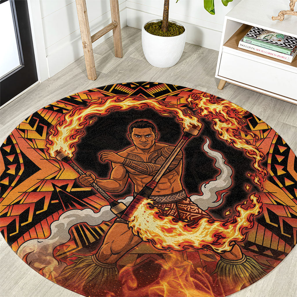 Samoa Siva Afi Dance Fireknife Round Carpet Samoan Tribal Motif Dancing in the Fire LT9 Red - Polynesian Pride