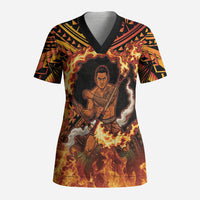 Samoa Siva Afi Dance Fireknife Scrub Top Samoan Tribal Motif Dancing in the Fire LT9 Adult Red - Polynesian Pride