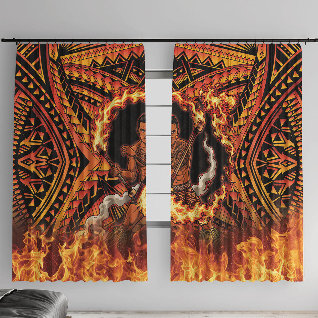 Samoa Siva Afi Dance Fireknife Window Curtain Samoan Tribal Motif Dancing in the Fire LT9 With Hooks Red - Polynesian Pride