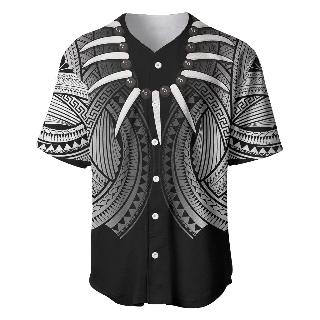 Samoan Ula Nifo Afi Tribal Baseball Jersey Polynesian Pattern LT9 Black - Polynesian Pride