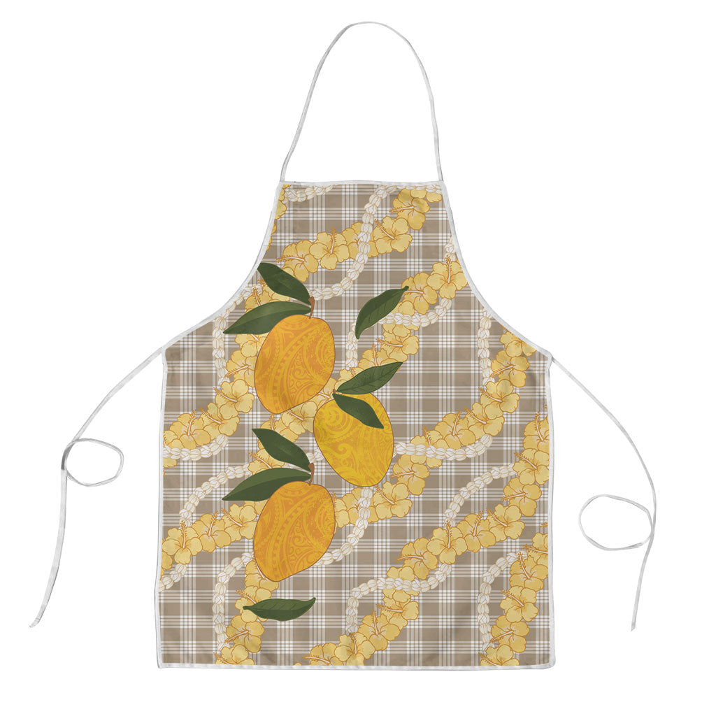 Maku'e Hawaiian Mango Palaka Apron Aloha Hibiscus Pikake Lei LT9 Brown - Polynesian Pride