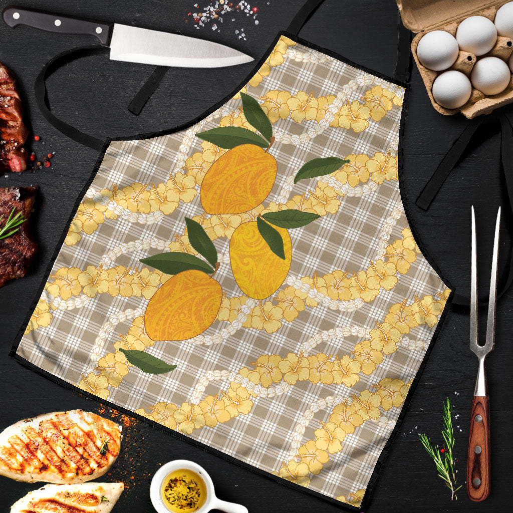 Maku'e Hawaiian Mango Palaka Apron Aloha Hibiscus Pikake Lei LT9 Brown - Polynesian Pride
