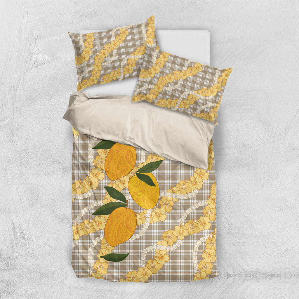 Maku'e Hawaiian Mango Palaka Bedding Set Aloha Hibiscus Pikake Lei LT9 US Twin 172cm x 218cm Brown - Polynesian Pride