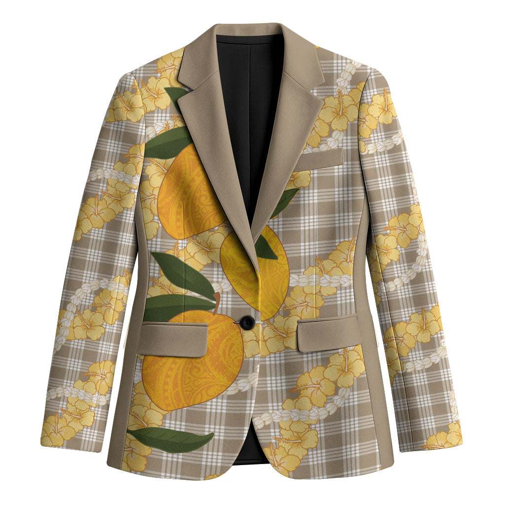 Maku'e Hawaiian Mango Palaka Blazer Aloha Hibiscus Pikake Lei LT9 Unisex Brown - Polynesian Pride