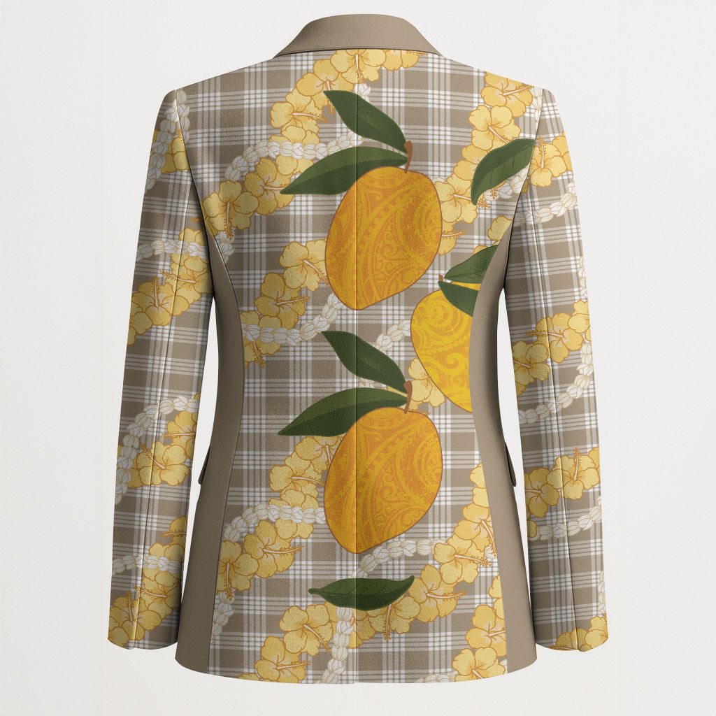 Maku'e Hawaiian Mango Palaka Blazer Aloha Hibiscus Pikake Lei LT9 - Polynesian Pride