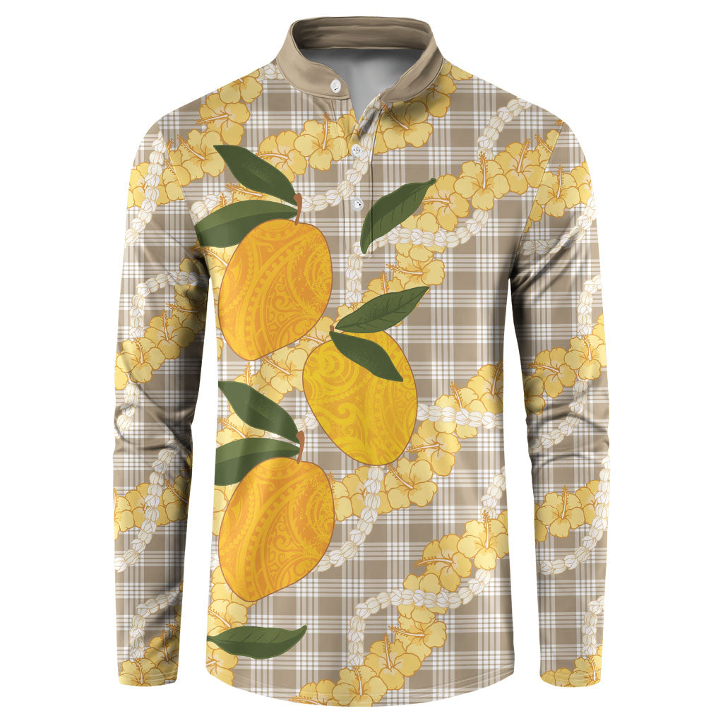 Maku'e Hawaiian Mango Palaka Button Sweatshirt Aloha Hibiscus Pikake Lei LT9 Brown - Polynesian Pride