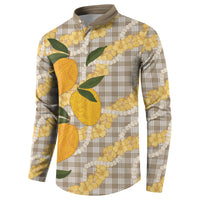 Maku'e Hawaiian Mango Palaka Button Sweatshirt Aloha Hibiscus Pikake Lei LT9 - Polynesian Pride