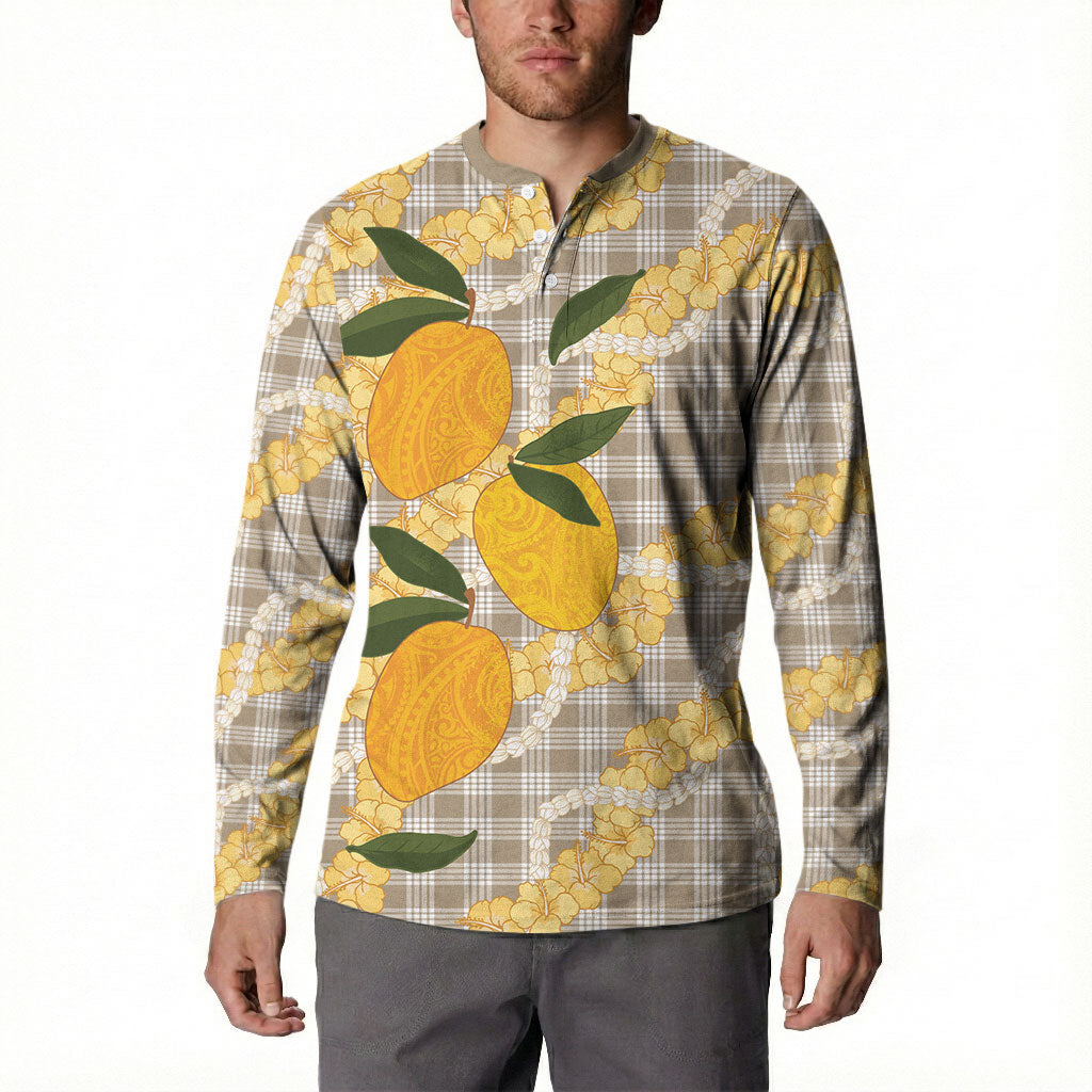 Maku'e Hawaiian Mango Palaka Button Sweatshirt Aloha Hibiscus Pikake Lei LT9 - Polynesian Pride
