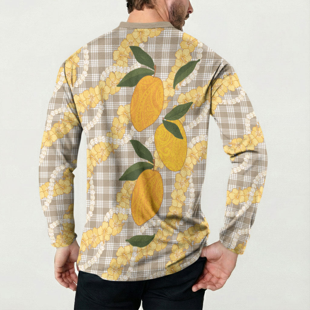 Maku'e Hawaiian Mango Palaka Button Sweatshirt Aloha Hibiscus Pikake Lei LT9 - Polynesian Pride