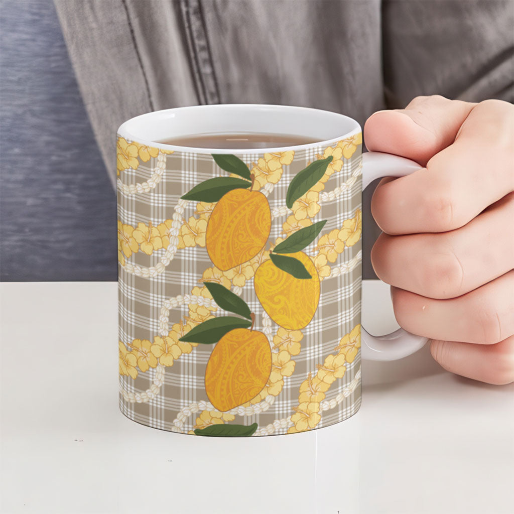 Maku'e Hawaiian Mango Palaka Ceramic Mug Aloha Hibiscus Pikake Lei LT9 - Polynesian Pride