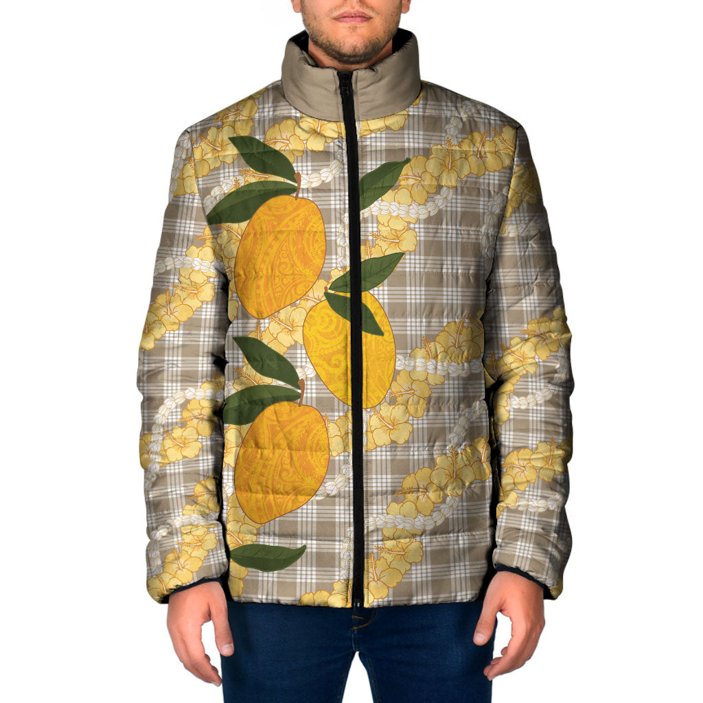 Maku'e Hawaiian Mango Palaka Padded Jacket Aloha Hibiscus Pikake Lei LT9 Men Brown - Polynesian Pride