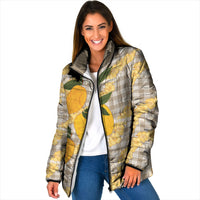 Maku'e Hawaiian Mango Palaka Padded Jacket Aloha Hibiscus Pikake Lei LT9 Women Brown - Polynesian Pride