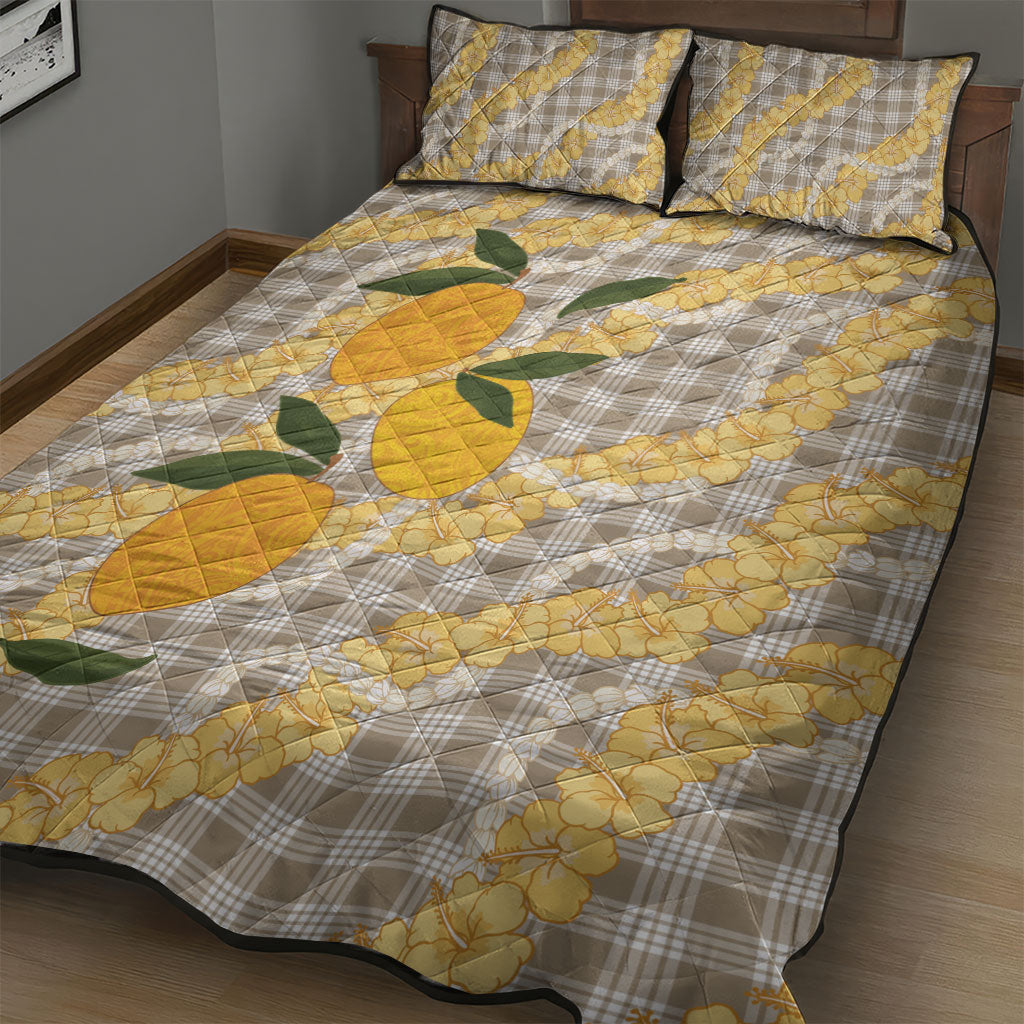 Maku'e Hawaiian Mango Palaka Quilt Bed Set Aloha Hibiscus Pikake Lei LT9 - Polynesian Pride