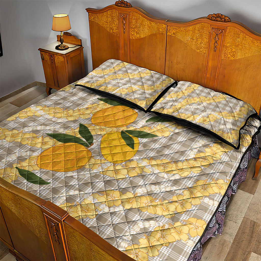 Maku'e Hawaiian Mango Palaka Quilt Bed Set Aloha Hibiscus Pikake Lei LT9 - Polynesian Pride