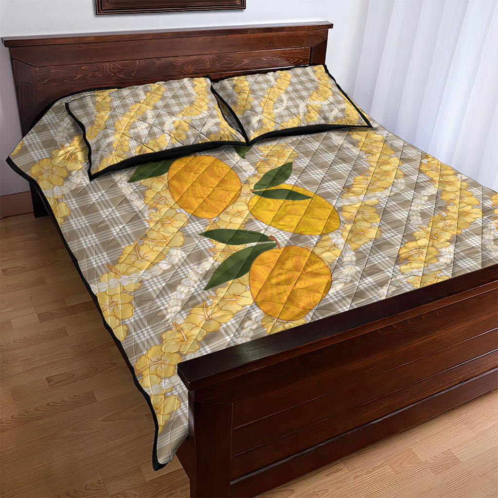 Maku'e Hawaiian Mango Palaka Quilt Bed Set Aloha Hibiscus Pikake Lei LT9 - Polynesian Pride