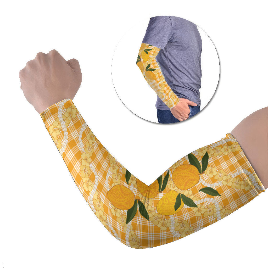 Alani Hawaiian Mango Palaka Arm Sleeves Aloha Hibiscus Pikake Lei LT9 Set of 2 Orange - Polynesian Pride