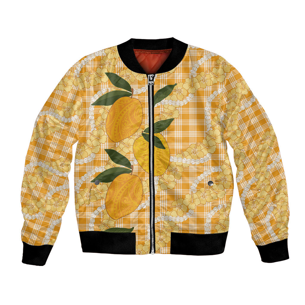 Alani Hawaiian Mango Palaka Bomber Jacket Aloha Hibiscus Pikake Lei LT9 Unisex Orange - Polynesian Pride