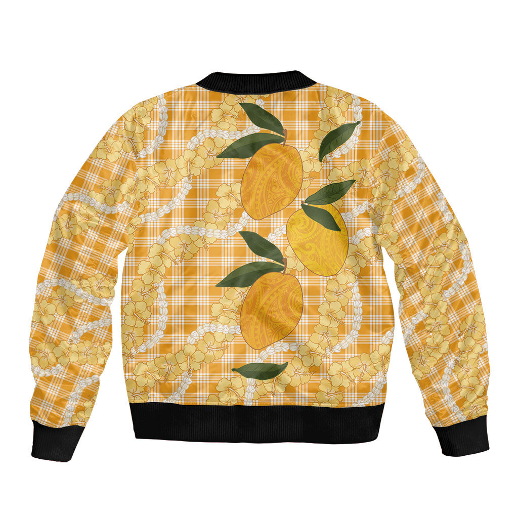 Alani Hawaiian Mango Palaka Bomber Jacket Aloha Hibiscus Pikake Lei LT9 - Polynesian Pride