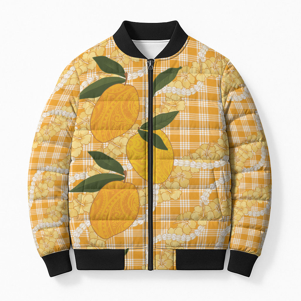 Alani Hawaiian Mango Palaka Bomber Puffer Jacket Aloha Hibiscus Pikake Lei LT9 Unisex Orange - Polynesian Pride