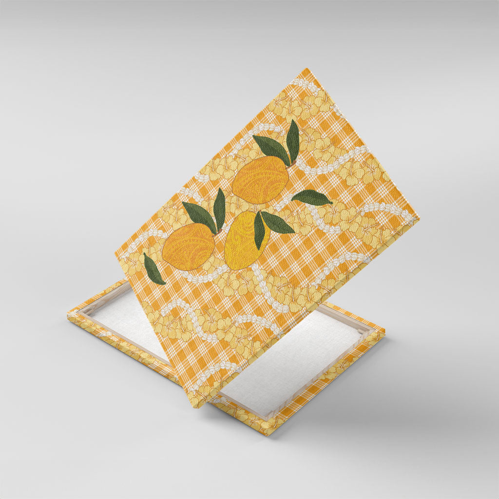 Alani Hawaiian Mango Palaka Canvas Wall Art Aloha Hibiscus Pikake Lei LT9 With Frame Orange - Polynesian Pride