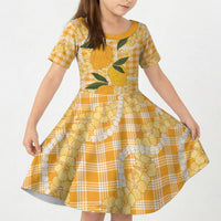 Alani Hawaiian Mango Palaka Kid Short Sleeve Dress Aloha Hibiscus Pikake Lei LT9 KID Orange - Polynesian Pride