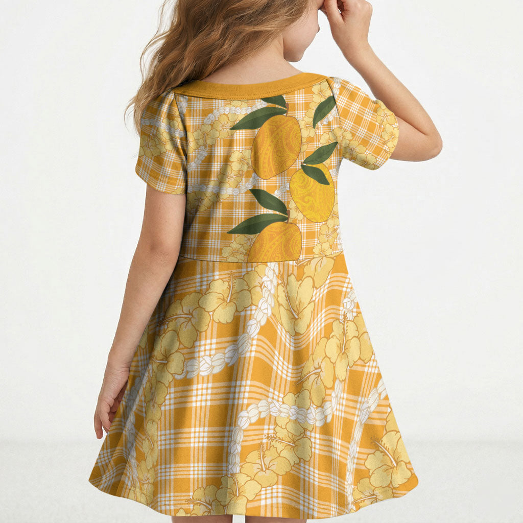 Alani Hawaiian Mango Palaka Kid Short Sleeve Dress Aloha Hibiscus Pikake Lei LT9 - Polynesian Pride