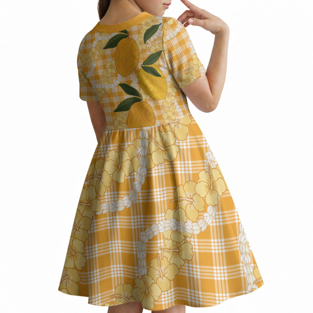 Alani Hawaiian Mango Palaka Kid Short Sleeve Dress Aloha Hibiscus Pikake Lei LT9 - Polynesian Pride