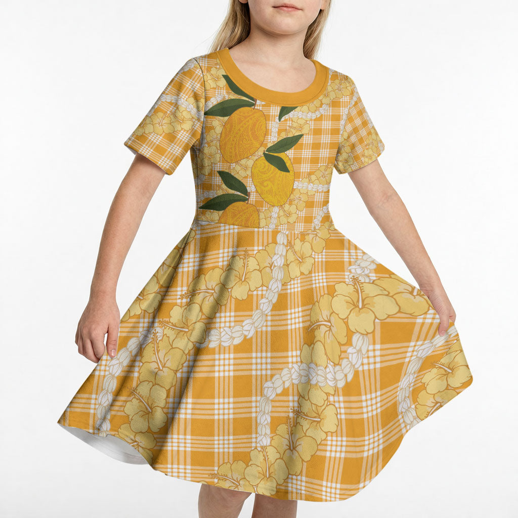 Alani Hawaiian Mango Palaka Kid Short Sleeve Dress Aloha Hibiscus Pikake Lei LT9 - Polynesian Pride