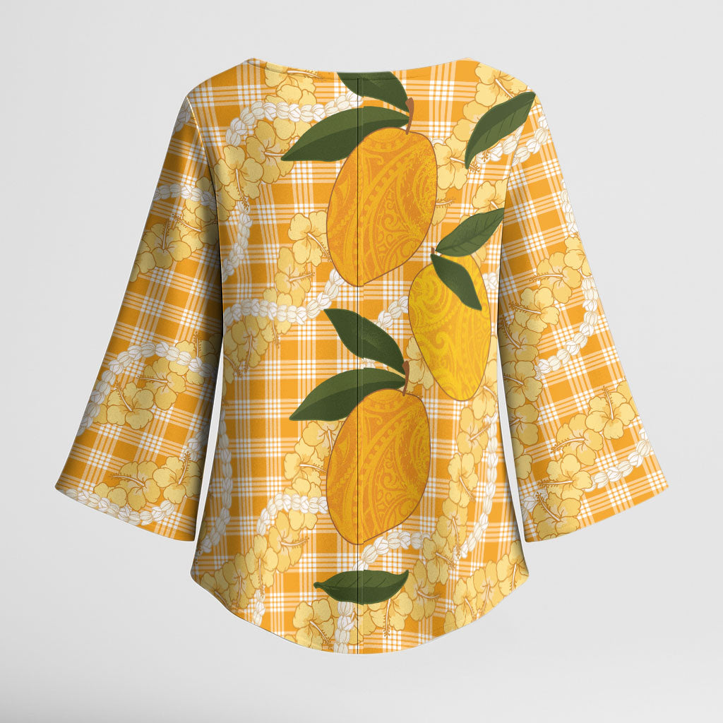 Alani Hawaiian Mango Palaka Kimono Sleeve Blouse Aloha Hibiscus Pikake Lei LT9 - Polynesian Pride