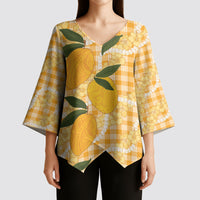 Alani Hawaiian Mango Palaka Kimono Sleeve Blouse Aloha Hibiscus Pikake Lei LT9 - Polynesian Pride