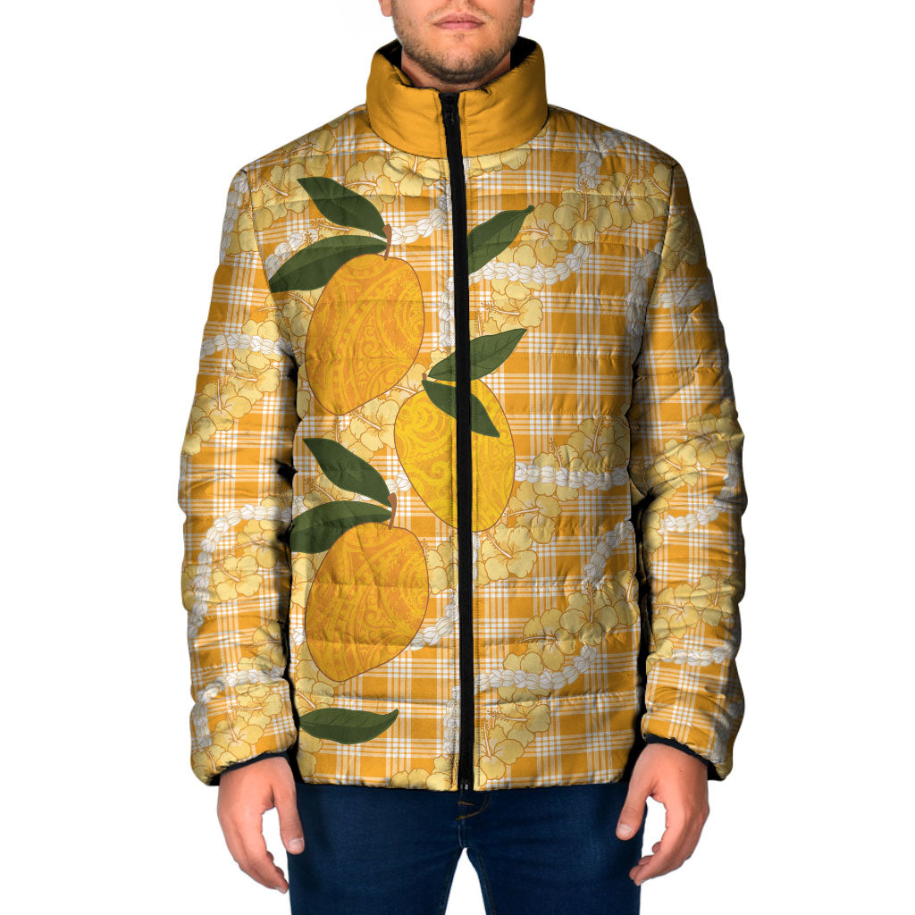 Alani Hawaiian Mango Palaka Padded Jacket Aloha Hibiscus Pikake Lei LT9 Men Orange - Polynesian Pride