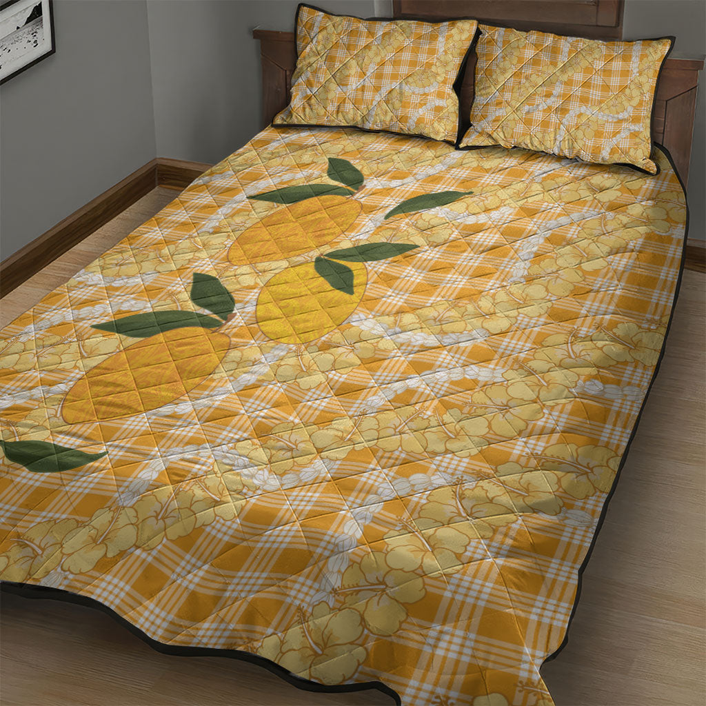 Alani Hawaiian Mango Palaka Quilt Bed Set Aloha Hibiscus Pikake Lei LT9 - Polynesian Pride