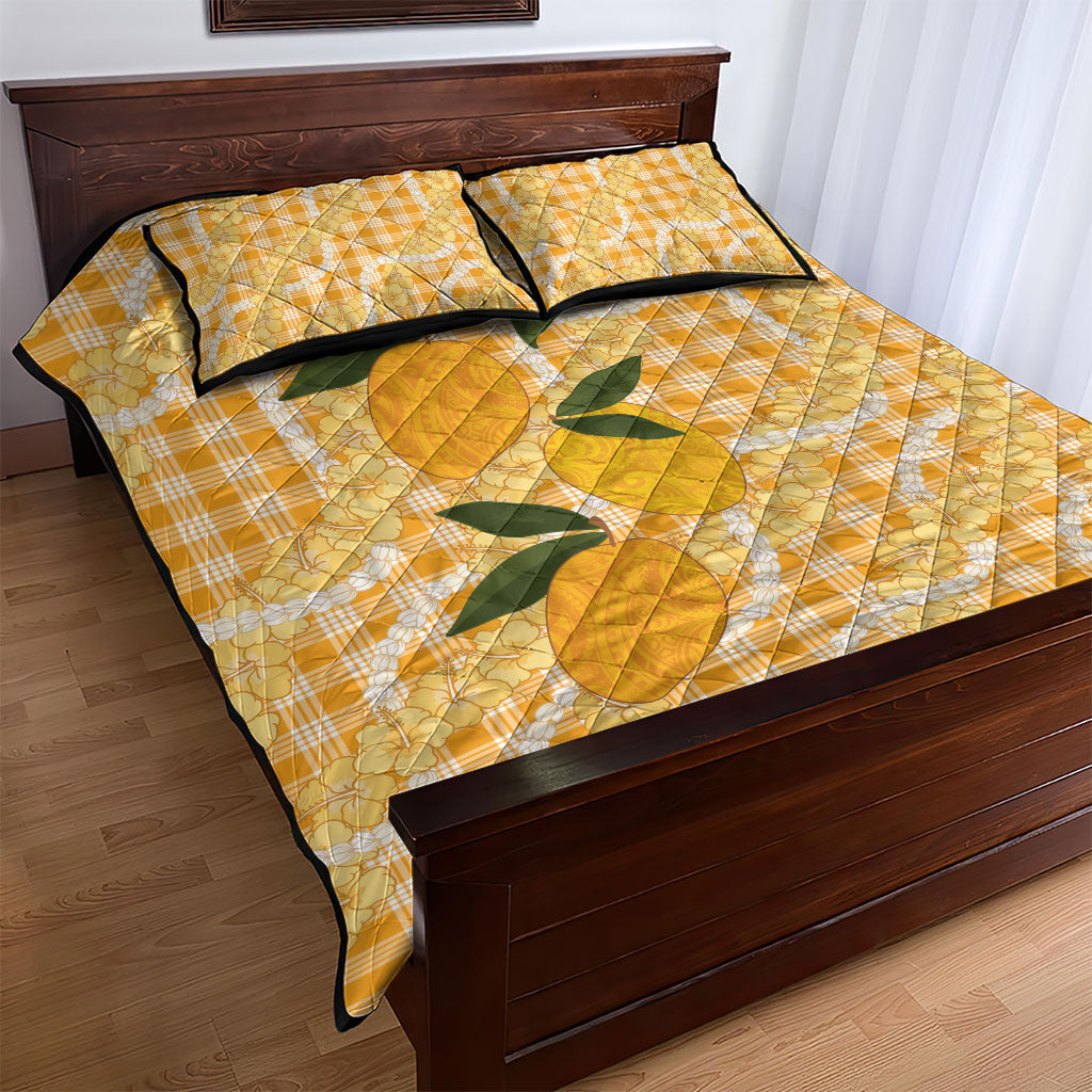 Alani Hawaiian Mango Palaka Quilt Bed Set Aloha Hibiscus Pikake Lei LT9 - Polynesian Pride