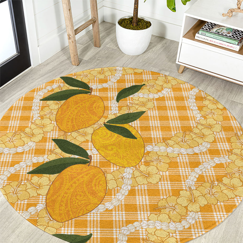 Alani Hawaiian Mango Palaka Round Carpet Aloha Hibiscus Pikake Lei LT9 Orange - Polynesian Pride