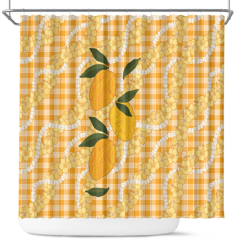 Alani Hawaiian Mango Palaka Shower Curtain Aloha Hibiscus Pikake Lei LT9 Orange - Polynesian Pride