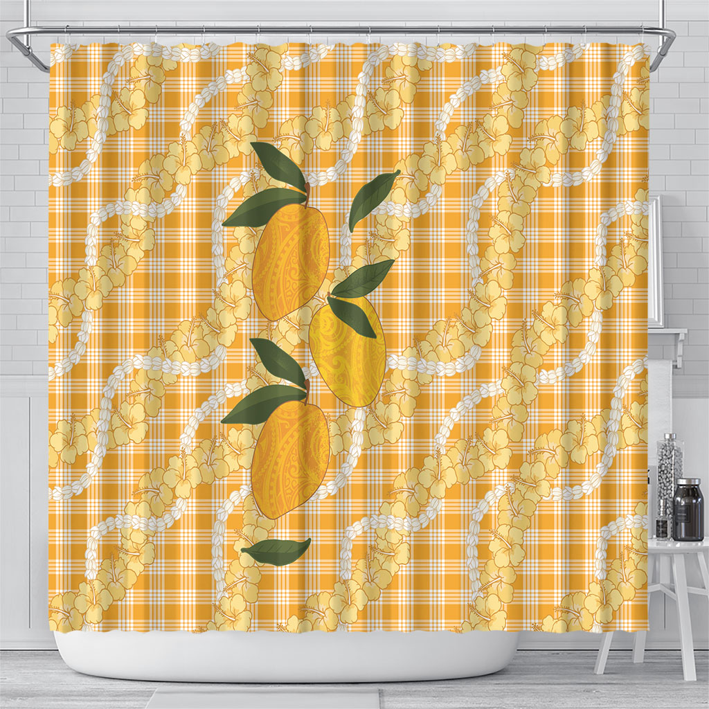 Alani Hawaiian Mango Palaka Shower Curtain Aloha Hibiscus Pikake Lei LT9 - Polynesian Pride
