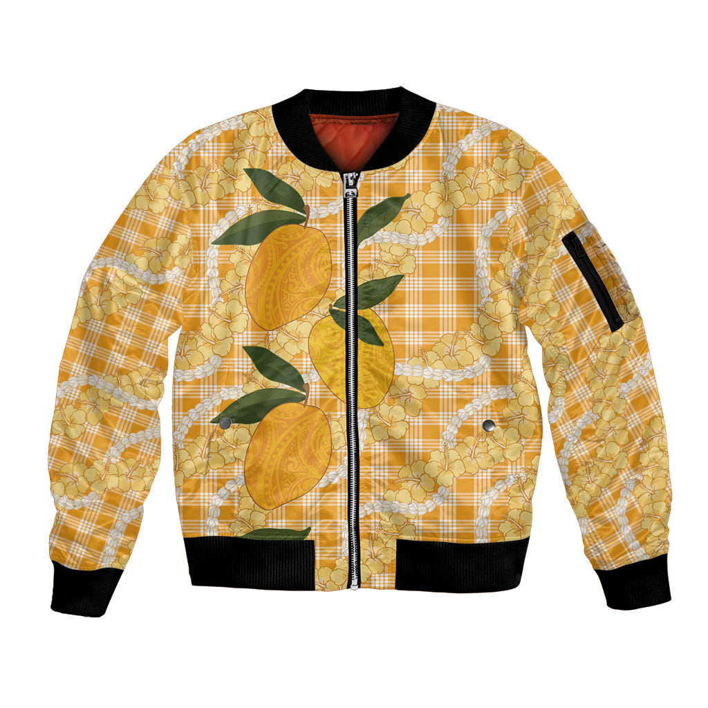 Alani Hawaiian Mango Palaka Sleeve Zip Bomber Jacket Aloha Hibiscus Pikake Lei LT9 Unisex Orange - Polynesian Pride