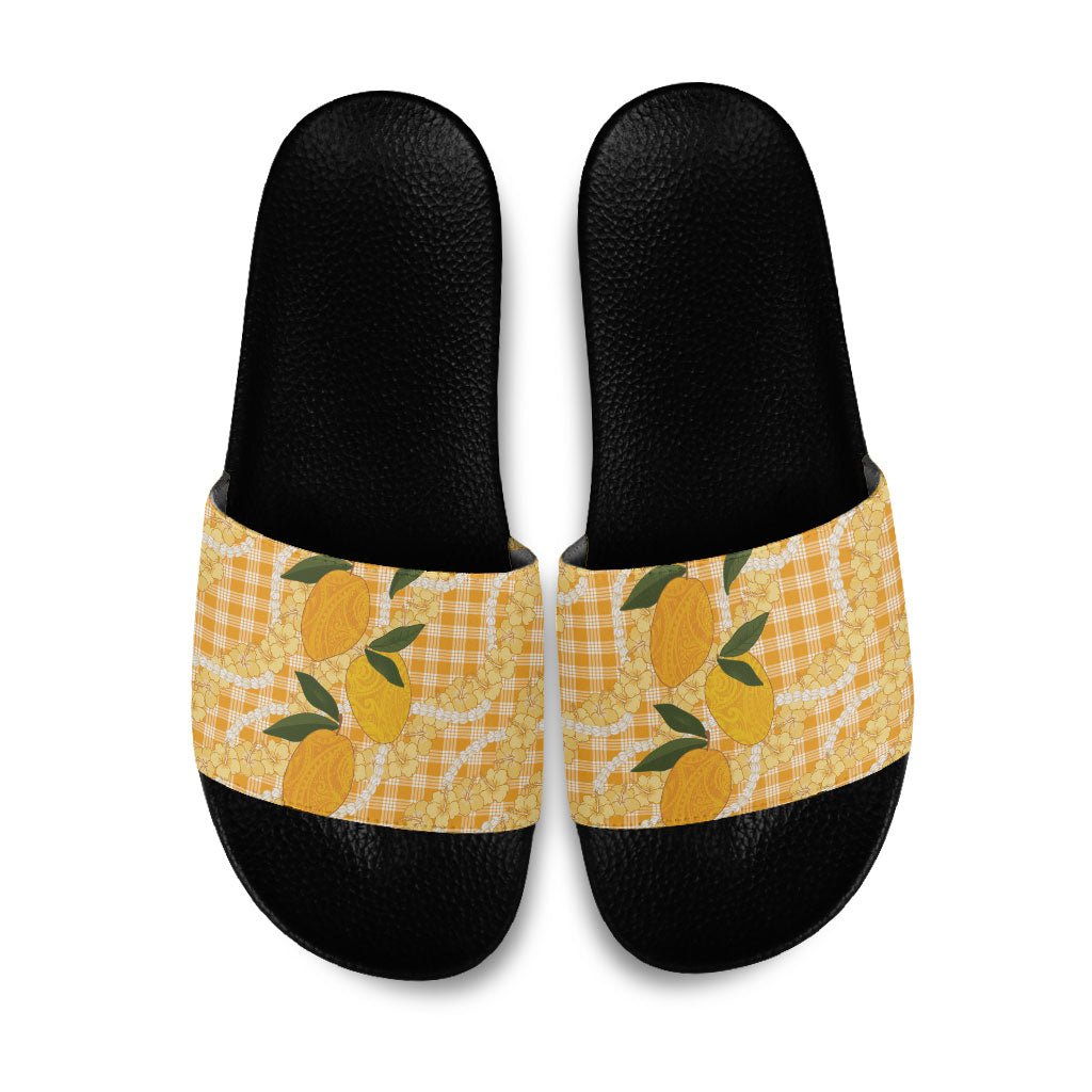 Alani Hawaiian Mango Palaka Slide Sandals Aloha Hibiscus Pikake Lei LT9 Orange - Polynesian Pride