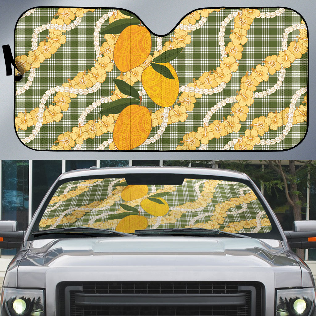 Uliuli Ahiahia Hawaiian Mango Palaka Auto Sun Shade Aloha Hibiscus Pikake Lei LT9 Sage Green - Polynesian Pride