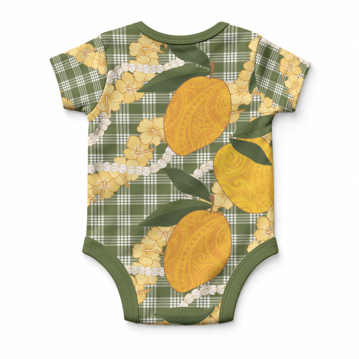 Uliuli Ahiahia Hawaiian Mango Palaka Baby Onesie Aloha Hibiscus Pikake Lei LT9 - Polynesian Pride