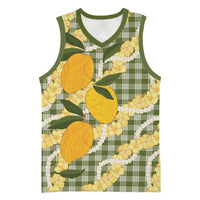 Uliuli Ahiahia Hawaiian Mango Palaka Basketball Jersey Aloha Hibiscus Pikake Lei LT9 Unisex Sage Green - Polynesian Pride