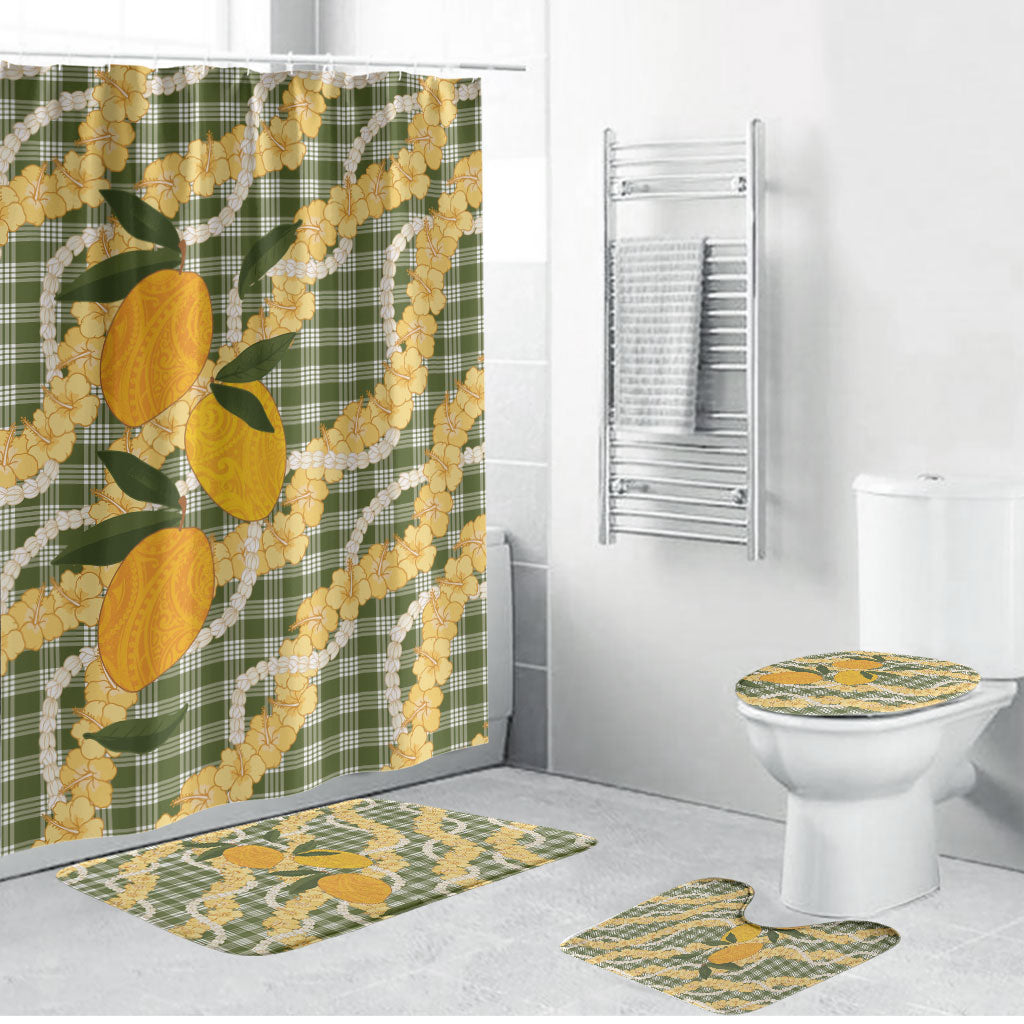 Uliuli Ahiahia Hawaiian Mango Palaka Bathroom Set Aloha Hibiscus Pikake Lei LT9 Bathroom Set (4 pcs) Sage Green - Polynesian Pride