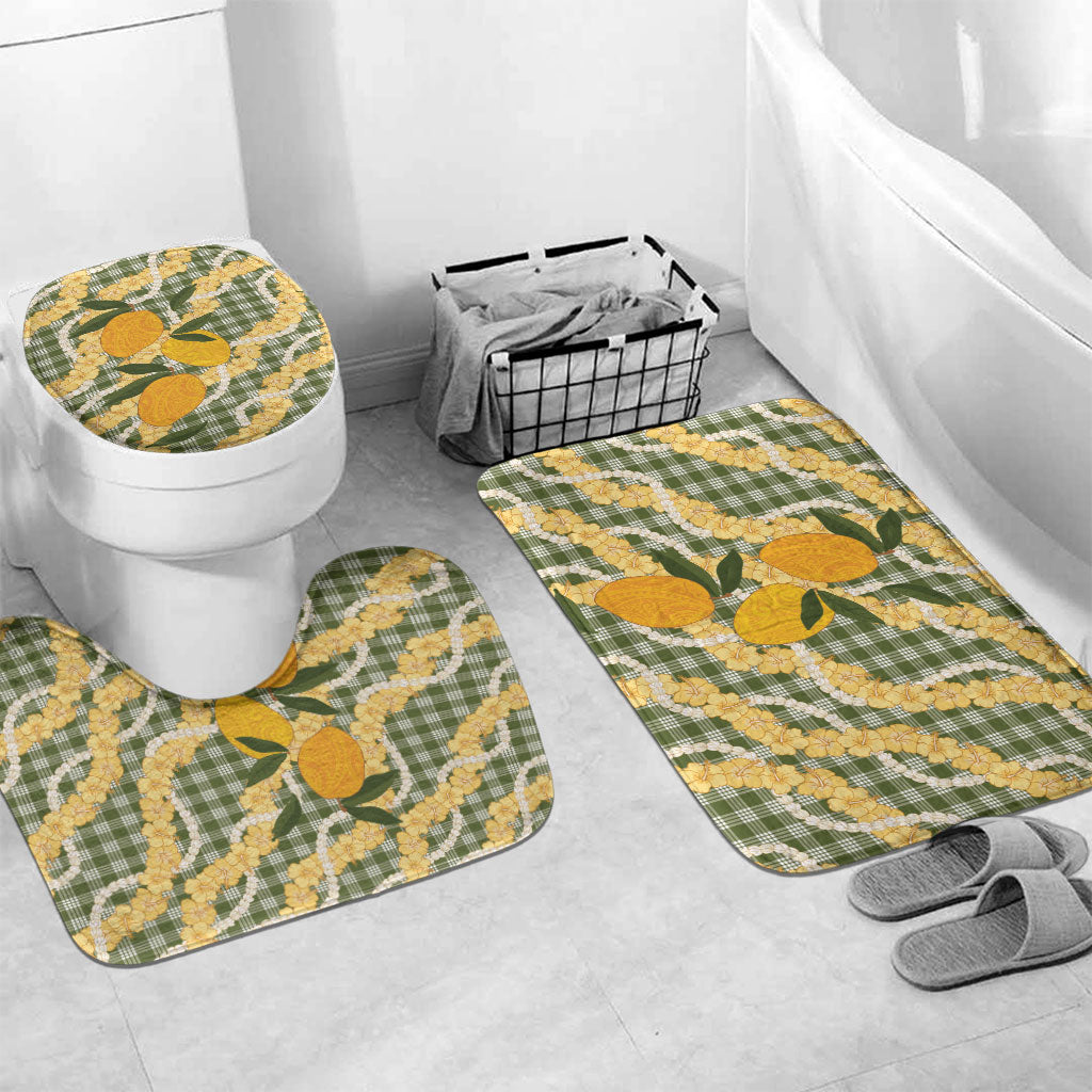Uliuli Ahiahia Hawaiian Mango Palaka Bathroom Set Aloha Hibiscus Pikake Lei LT9 Mat Set Only (3 pcs) One Size Sage Green - Polynesian Pride