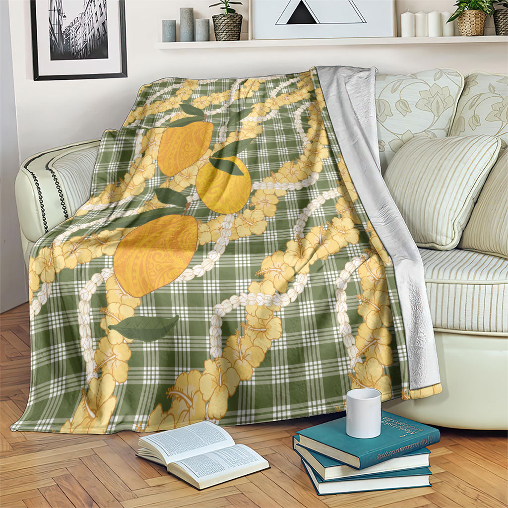 Uliuli Ahiahia Hawaiian Mango Palaka Blanket Aloha Hibiscus Pikake Lei LT9 Sage Green - Polynesian Pride