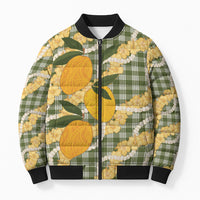 Uliuli Ahiahia Hawaiian Mango Palaka Bomber Puffer Jacket Aloha Hibiscus Pikake Lei LT9 Unisex Sage Green - Polynesian Pride