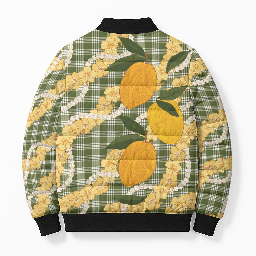 Uliuli Ahiahia Hawaiian Mango Palaka Bomber Puffer Jacket Aloha Hibiscus Pikake Lei LT9 - Polynesian Pride